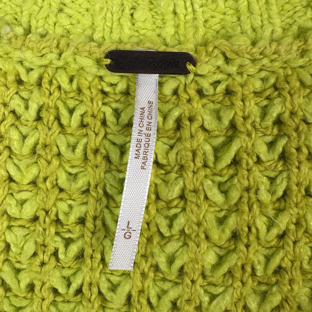 Free People L Whistle Thermal Sweater Lime Green Henley Slouchy Waffle Knit Boho - Picture 5 of 9